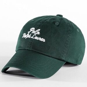 Polo Ralph Lauren Mens Script Logo Ball Cap Chino Cotton Hat Dark Green NWT NEW
